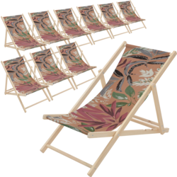Ecd Germany Set Of 10 Folding Deck Chair Floral Brown Red Green, Sunbed Wooden Beach Lounger - FLORAL BROWN Standard Small1x1