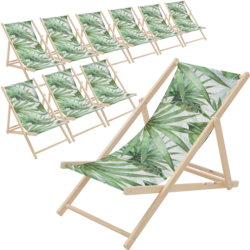 Ecd Germany Set Of 10 Folding Deck Chair Palm Tree Green And White, Sunbed Wooden Beach Lounger - PALM GREEN Standard Small1x1