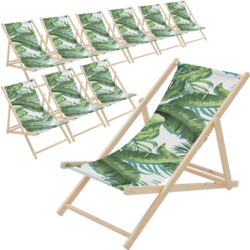 Ecd Germany Set Of 10 Folding Deck Chair Tropical Green And White, Sunbed Wooden Beach Lounger - TROPICAL GREEN Standard Small1x1