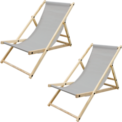 Ecd Germany Set Of 2 Foldable Wooden Deck Chair Garden Sun Lounger Light Gray Reclining - LIGHT GRAY Standard Small1x1