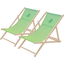 Ecd Germany Set Of 2 Folding Deck Chair Beach Club Green,sunbed Wooden Beach Lounger With 3 Position - GREEN Standard Small1x1