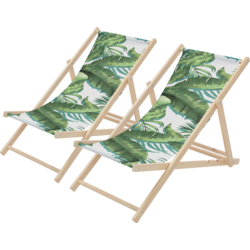 Ecd Germany Set Of 2 Folding Deck Chair Tropical Green And White, Sunbed Wooden Beach Lounger - TROPICAL GREEN Standard Small1x1