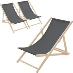 Ecd Germany Set Of 3 Foldable Wooden Deck Chair Garden Sun Lounger Anthracite Reclining - ANTHRACITE Standard Small1x1