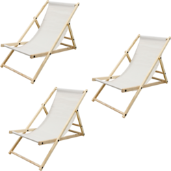 Ecd Germany Set Of 3 Foldable Wooden Deck Chair Garden Sun Lounger Beige Reclining Beach Chair - BEIGE Standard Small1x1