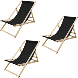 Ecd Germany Set Of 3 Foldable Wooden Deck Chair Garden Sun Lounger Black Reclining - BLACK Standard Small1x1