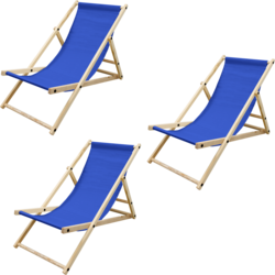 Ecd Germany Set Of 3 Foldable Wooden Deck Chair Garden Sun Lounger Blue Reclining - DARK BLUE Standard Small1x1