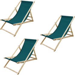 Ecd Germany Set Of 3 Foldable Wooden Deck Chair Garden Sun Lounger Dark Green Reclining - DARK GREEN Standard Small1x1