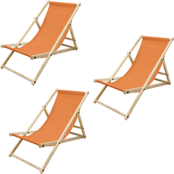Ecd Germany Set Of 3 Foldable Wooden Deck Chair Garden Sun Lounger Orange Reclining Beach Chair - ORANGE Standard Small1x1