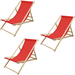 Ecd Germany Set Of 3 Foldable Wooden Deck Chair Garden Sun Lounger Red Reclining - RED Standard Small1x1
