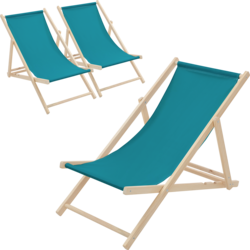 Ecd Germany Set Of 3 Foldable Wooden Deck Chair Garden Sun Lounger Turquoise Reclining - TURQUOISE Standard Small1x1