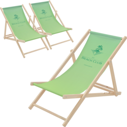 Ecd Germany Set Of 3 Folding Deck Chair Beach Club Green,sunbed Wooden Beach Lounger With 3 Position - GREEN Standard Small1x1