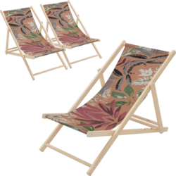 Ecd Germany Set Of 3 Folding Deck Chair Floral Brown Red Green, Sunbed Wooden Beach Lounger - FLORAL BROWN Standard Small1x1