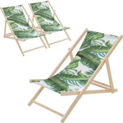 Ecd Germany Set Of 3 Folding Deck Chair Tropical Green And White, Sunbed Wooden Beach Lounger - TROPICAL GREEN Standard Small1x1