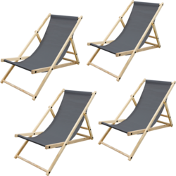 Ecd Germany Set Of 4 Foldable Wooden Deck Chair Garden Sun Lounger Anthracite Reclining - ANTHRACITE Standard Small1x1