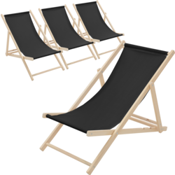 Ecd Germany Set Of 4 Foldable Wooden Deck Chair Garden Sun Lounger Black Reclining - BLACK Standard Small1x1