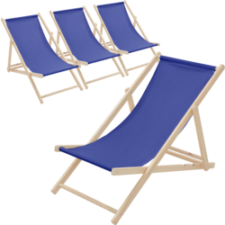 Ecd Germany Set Of 4 Foldable Wooden Deck Chair Garden Sun Lounger Blue Reclining - DARK BLUE Standard Small1x1