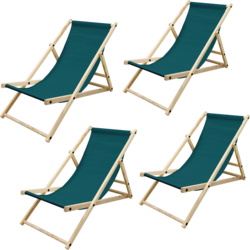 Ecd Germany Set Of 4 Foldable Wooden Deck Chair Garden Sun Lounger Dark Green Reclining - DARK GREEN Standard Small1x1