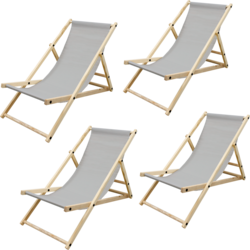 Ecd Germany Set Of 4 Foldable Wooden Deck Chair Garden Sun Lounger Light Gray Reclining - LIGHT GRAY Standard Small1x1