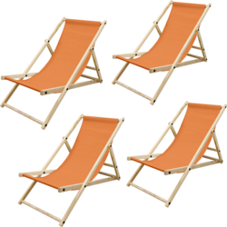Ecd Germany Set Of 4 Foldable Wooden Deck Chair Garden Sun Lounger Orange Reclining Beach Chair - ORANGE Standard Small1x1