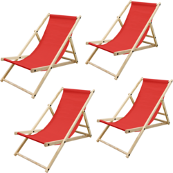 Ecd Germany Set Of 4 Foldable Wooden Deck Chair Garden Sun Lounger Red Reclining - RED Standard Small1x1