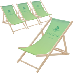 Ecd Germany Set Of 4 Folding Deck Chair Beach Club Green, Sunbed Wooden Lounger With 3 Position - GREEN Standard Small1x1