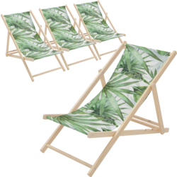 Ecd Germany Set Of 4 Folding Deck Chair Palm Tree Green And White, Sunbed Wooden Beach Lounger - PALM GREEN Standard Small1x1