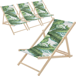 Ecd Germany Set Of 4 Folding Deck Chair Tropical Green And White, Sunbed Wooden Beach Lounger - TROPICAL GREEN Standard Small1x1