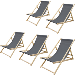Ecd Germany Set Of 5 Foldable Wooden Deck Chair Garden Sun Lounger Anthracite Reclining - ANTHRACITE Standard Small1x1