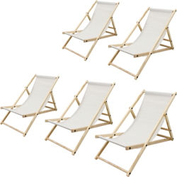 Ecd Germany Set Of 5 Foldable Wooden Deck Chair Garden Sun Lounger Beige Reclining Beach Chair - BEIGE Standard Small1x1