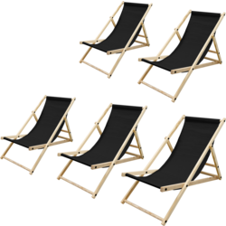 Ecd Germany Set Of 5 Foldable Wooden Deck Chair Garden Sun Lounger Black Reclining - BLACK Standard Small1x1