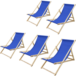 Ecd Germany Set Of 5 Foldable Wooden Deck Chair Garden Sun Lounger Blue Reclining - DARK BLUE Standard Small1x1