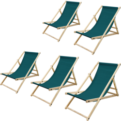 Ecd Germany Set Of 5 Foldable Wooden Deck Chair Garden Sun Lounger Dark Green Reclining - DARK GREEN Standard Small1x1