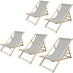 Ecd Germany Set Of 5 Foldable Wooden Deck Chair Garden Sun Lounger Light Gray Reclining - LIGHT GRAY Standard Small1x1