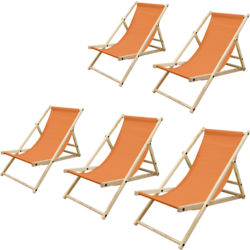 Ecd Germany Set Of 5 Foldable Wooden Deck Chair Garden Sun Lounger Orange Reclining Beach Chair - ORANGE Standard Small1x1
