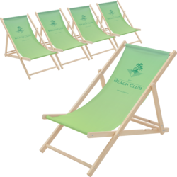 Ecd Germany Set Of 5 Folding Deck Chair Beach Club Green,sunbed Wooden Beach Lounger With 3 Position - GREEN Standard Small1x1