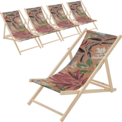 Ecd Germany Set Of 5 Folding Deck Chair Floral Brown Red Green, Sunbed Wooden Beach Lounger - FLORAL BROWN Standard Small1x1
