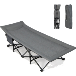 950538101101 NORTHIX Folding Camping Lounger With Side Pocket, Camp Bed, Load Capacity Up To 200 Kg, Guest Bed, Grey  Standard Small1x1