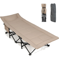 950539101101 NORTHIX Folding Camping Lounger With Side Pocket, Camp Bed, Load Capacity Up To 200 Kg, Guest Bed, Khaki  Standard Small1x1