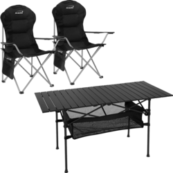 Hauki Camping Furniture Set 3 Piece Folding Table Black With Two Black Camping Chairs Portable - BLACK Standard Small1x1