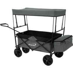 Hauki Folding Wagon With Canopy, L Grey Sit In Camping and Beach Kids Cart with 2 Mesh Pockets - GREY Standard Small1x1