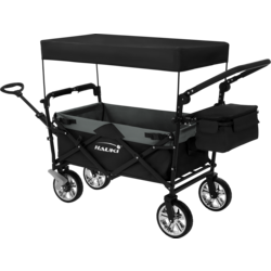 Hauki Folding Wagon With Canopy, XXL Black Grey, Camping and Beach Kids Cart with 2 Mesh Pockets - BLACK Standard Small1x1