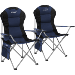 Hauki Set Of 2 Foldable Camping Chairs, Blue Padded High-back Outdoor Seats With Cup Holders - BLUE Standard Small1x1