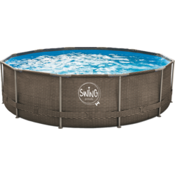 949358101101 SWING Metal Frame Round Pool - 3.05m X 76cm, Wicker Design (triple Basketweave)  Standard Small1x1