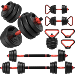 953818101101 HOMEFITNESSCODE Multifunktionella 4-i-1 Hantlar – Hantel, Skivstång, Kettlebell , Push-up Stöd  Standard Small1x1