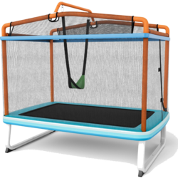 950784101101 NORTHIX Rectangular 3-in-1 Trampoline For Children 190 X 124 Cm Large Leisure Trampoline With Net Blue + Ora  Standard Small1x1