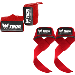 Thor Athletics Lifting Straps Incl. Wrist Wraps 60cm Flexible – Strength Training Bundle - RED Standard Small1x1