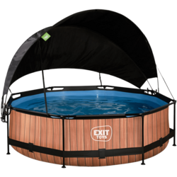 949851101101 EXIT Wood Pool Ø300x76cm Med Filterpump Och Solsegel - Brun  Standard Small1x1