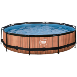 949548101101 EXIT Wood Pool Ø360x76cm Med Filterpump - Brun  Standard Small1x1