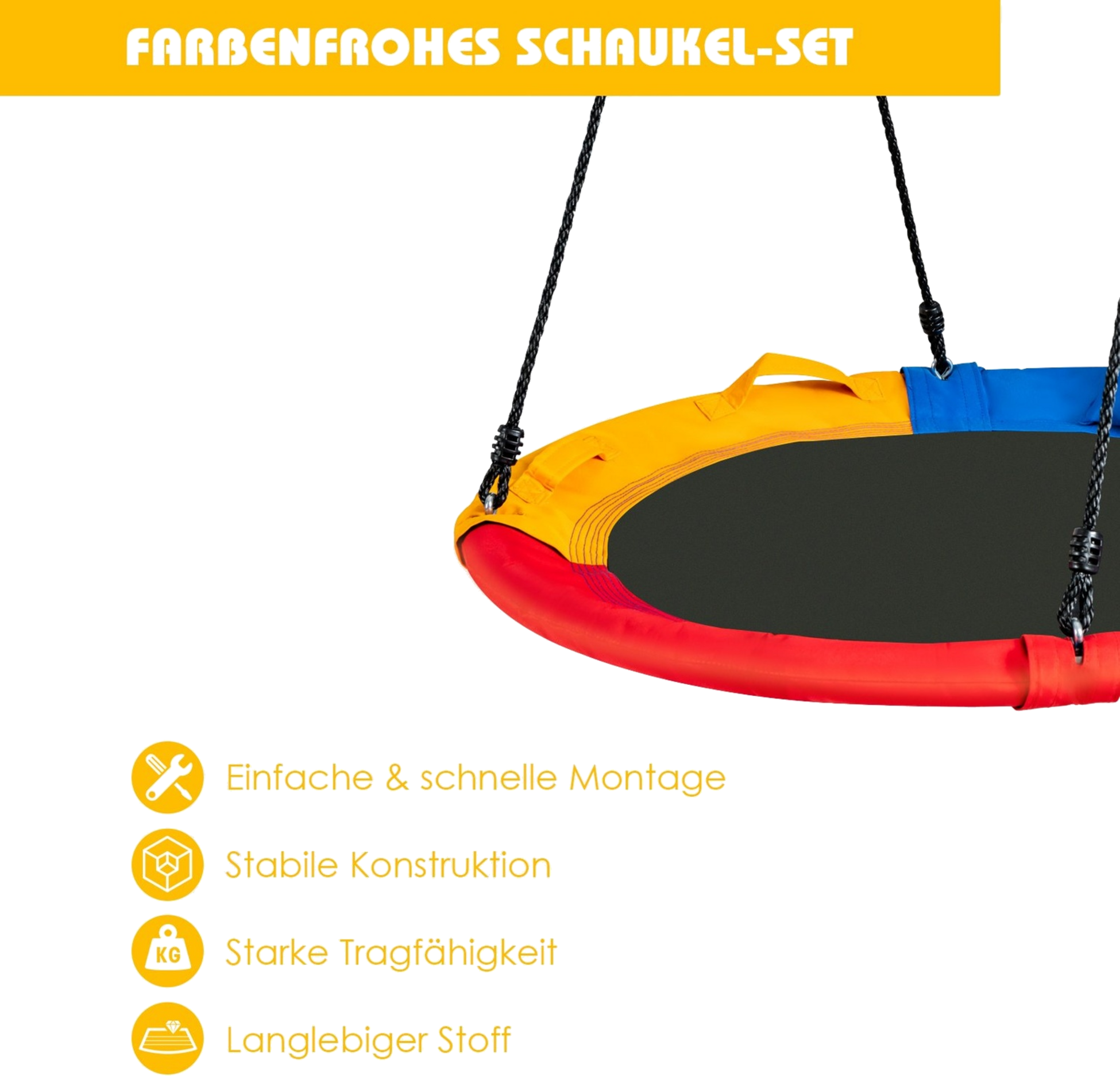 B2X, Ø100 Cm Swing With 100 - 180 Cm Adjustable Rope Saucer Tree Swing Colorful