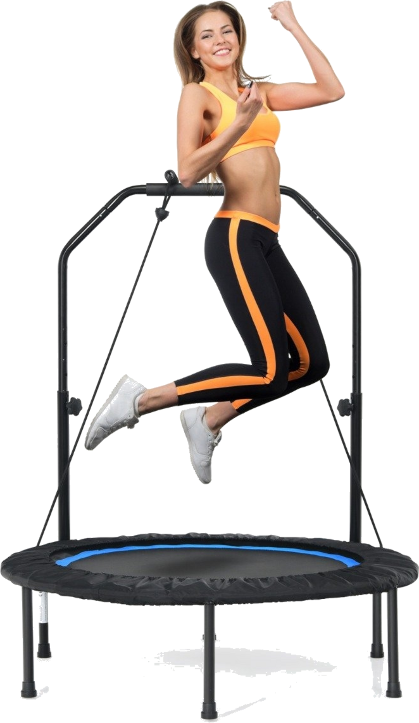 B2X, &Oslash;101 Cm Trampoline With 2 Resistance Bands Mini Trampoline With Height-adjustable Handle Black + Blu